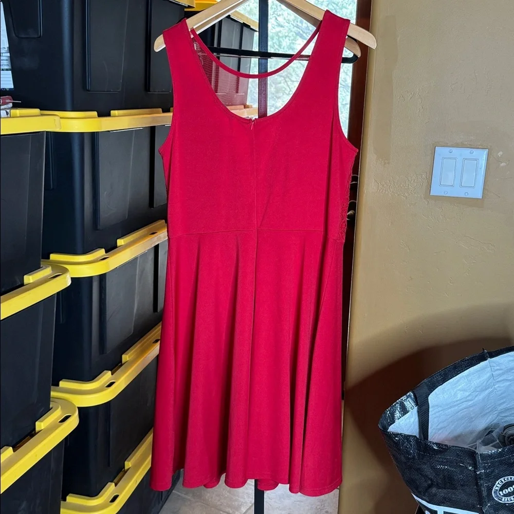 Grace Karin Red Lace Deep V-Neck A-Line Midi Dress Sleeveless Fit & Flare Sz 2XL
